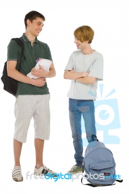 Teenage Students With Backpack Stock Photo