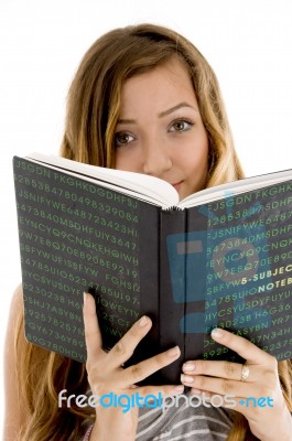 Teenager Girl With Opened Notebook Stock Photo