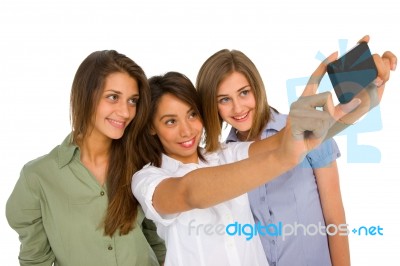 Teenager Girls taking photo Stock Photo