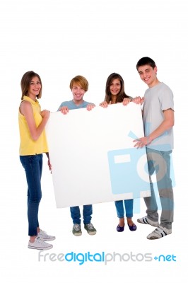 Teenagers Holding Blank Board Stock Photo