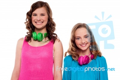 Teenagers Posing With Headphones Stock Photo