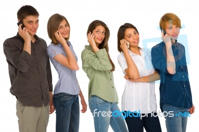 Teenagers Talking Over Phone Stock Photo