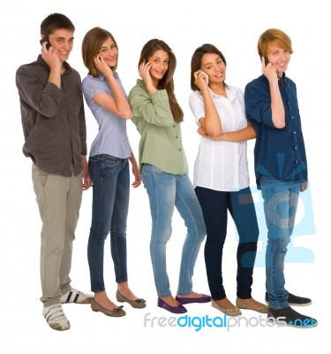 Teenagers Talking Over Phone Stock Photo