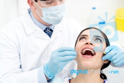 Teeth Checkup At Dentist Clinic Stock Photo