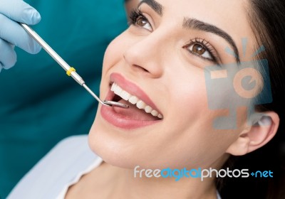 Teeth Examined By Dentist Stock Photo