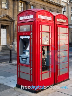 Telephone Box With Cash Machine In Bath Stock Photo