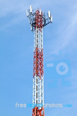 Telephone Pole With Blue Sky Stock Photo
