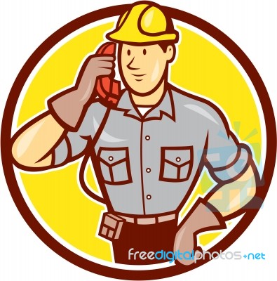 Telephone Repairman Phone Circle Cartoon Stock Image