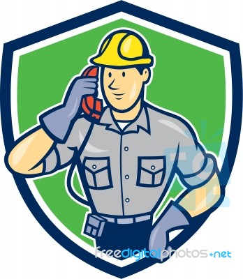 Telephone Repairman Phone Shield Cartoon Stock Image