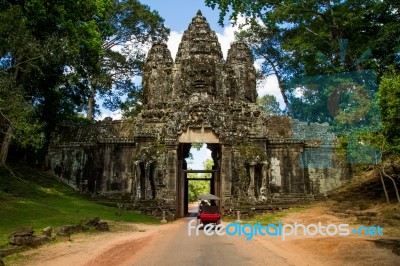 Temple Entrance With Wall Stock Photo