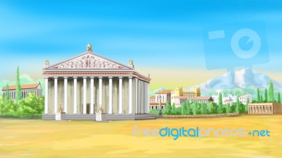 Temple Of Artemis In A Sunny Day Illustration Stock Image