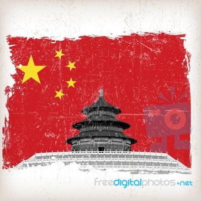 Temple Of Heaven On China Flag Stock Image