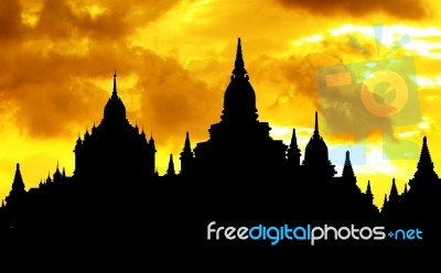 Temple Siluet In Bagan Stock Photo