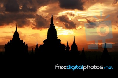 Temple Siluet In Bagan Stock Photo