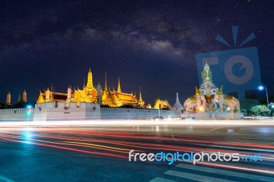 Temple Thailand With Milky Way Process - Bangkok City Wat Phra K… Stock Photo