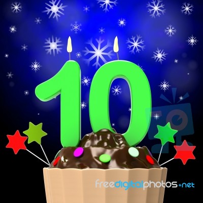 Ten Candle On Cupcake Means Sweet Desserts And Cakes Stock Image