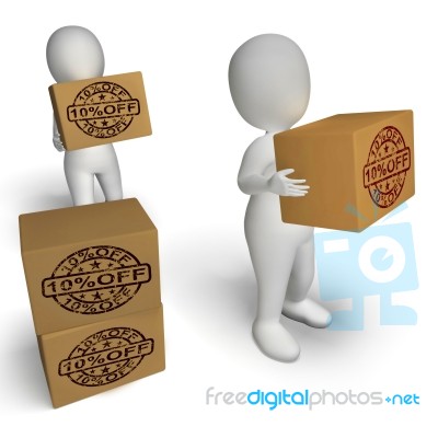 Ten Percent Off Boxes Show 10 Reduced Price Stock Image