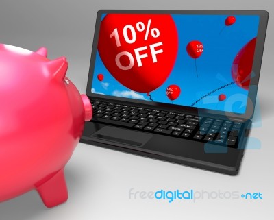 Ten Percent Off Laptop Means Online Sale And Bargains Stock Image