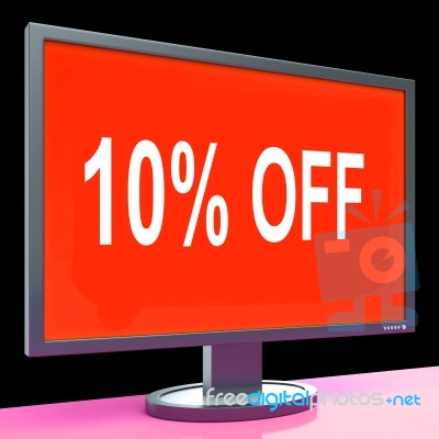 Ten Percent Off Monitor Means Discount Or Sale Online
 Stock Image