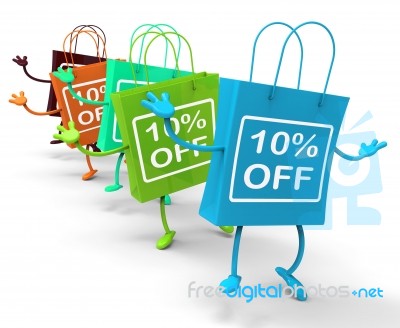 Ten Percent Off On Colored Shopping Bags Show Bargains Stock Image