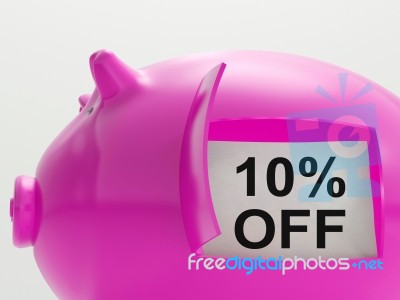 Ten Percent Off Piggy Bank Shows 10 Savings Stock Image