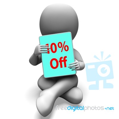 Ten Percent Off Tablet Means 10% Discount Or Sale Online Stock Image