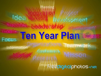 Ten Year Plan Brainstorm Displays Company Schedule For 10 Years Stock Image