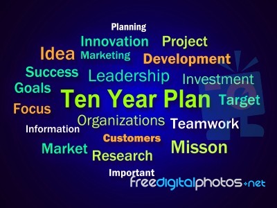 Ten Year Plan Brainstorm Means Company Schedule For 10 Years Stock Image