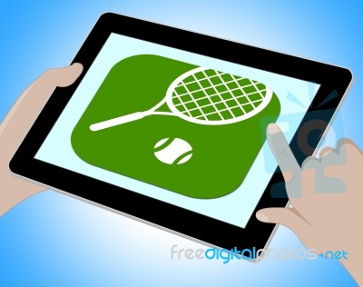 Tennes Online Shows Tennis Racket And Computer Stock Image