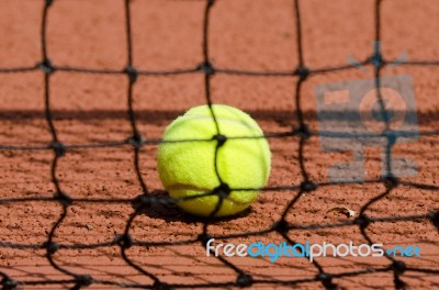 Tennis Ball On Court Stock Photo