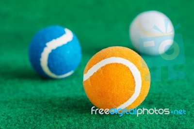 Tennis Balls On Lawn Stock Photo