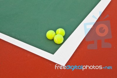 Tennis Court At Base Line With Ball Stock Photo