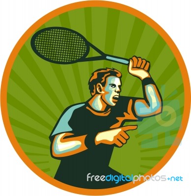 Tennis Player Racquet Circle Retro Stock Image