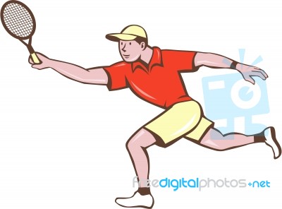 Tennis Player Racquet Forehand Cartoon Stock Image