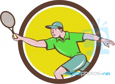 Tennis Player Racquet Forehand Circle Cartoon Stock Image