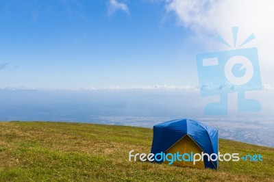 Tent Under Blue Sky Stock Photo