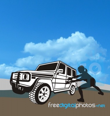 Terrain Car And Woman Stock Image