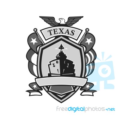 Texas Battleship Badge Grayscale Stock Image