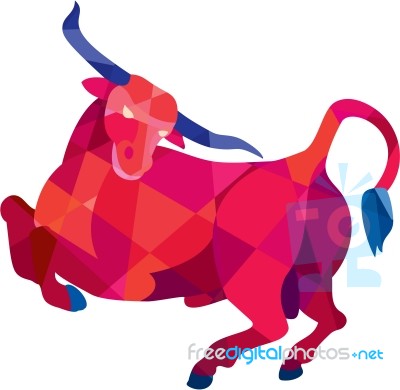 Texas Longhorn Bull Prancing Low Polygon Stock Image