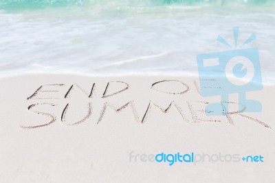 Text End Of Summer On Beach Stock Photo