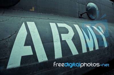 Text On An Old War Airplane Stock Photo