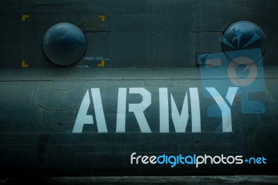 Text On An Old War Airplane Stock Photo