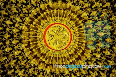 Texture Of The Ceiling Is Pattern With Golden Dragons Stock Photo