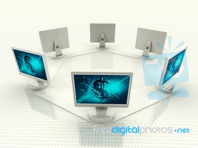 Tft Monitor And Dollar Sign Stock Image