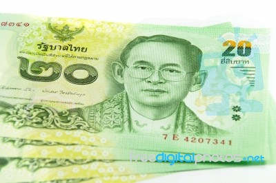 Thai Banknote Twenty Baht Stock Photo