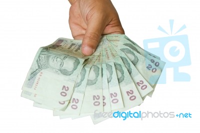 Thai Banknotes In Hand Stock Photo