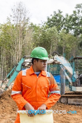 Thai Construction Site Worker Stock Photo