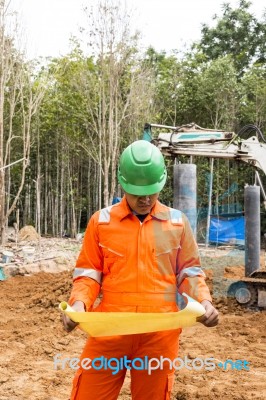 Thai Construction Site Worker Stock Photo