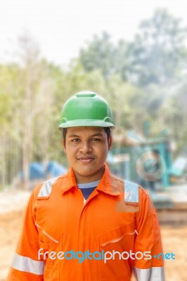 Thai Construction Site Worker Stock Photo