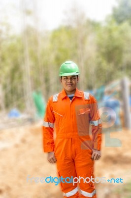 Thai Construction Site Worker Stock Photo